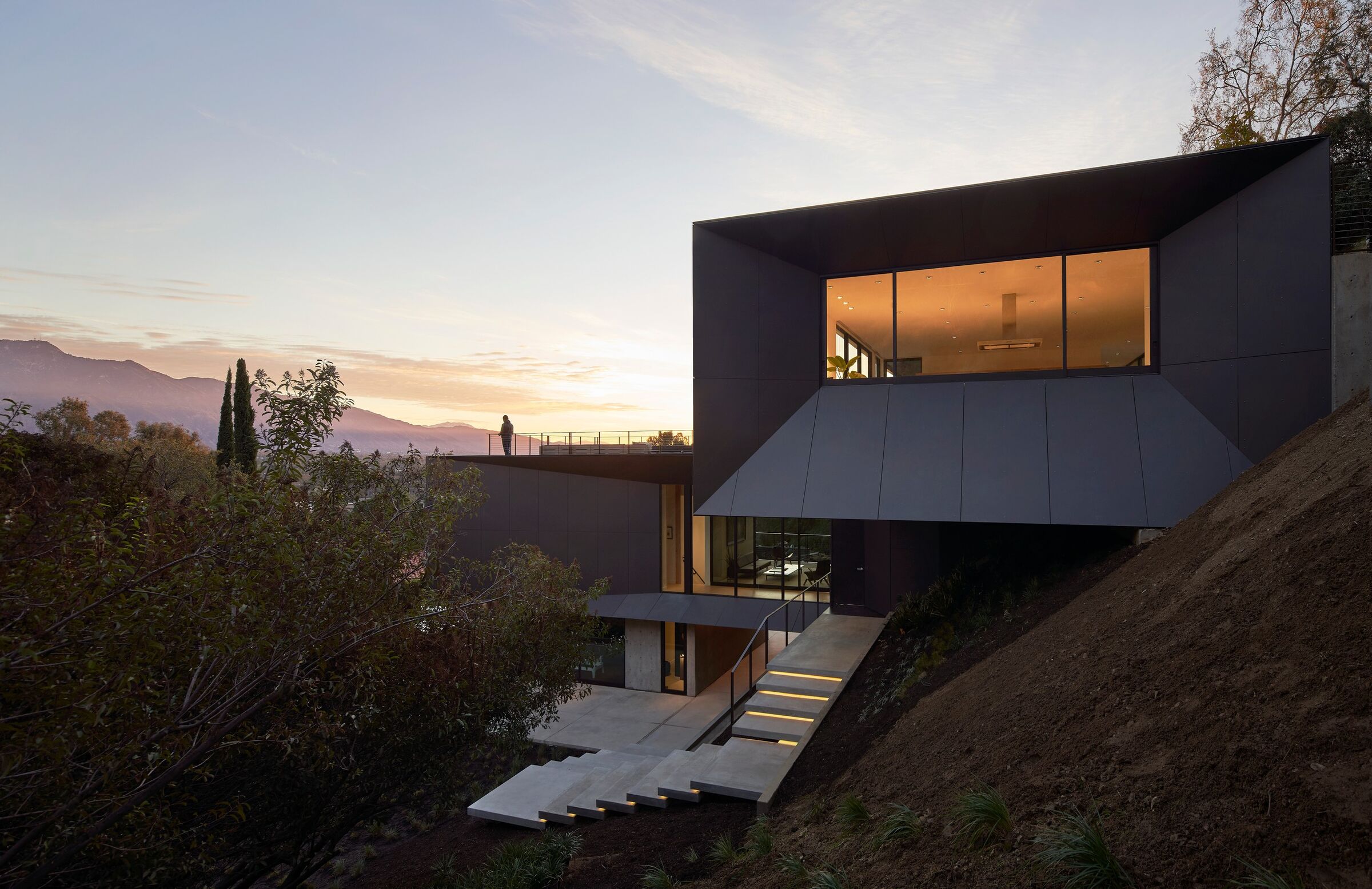 concrete steps of he house illuminated with led lighting 