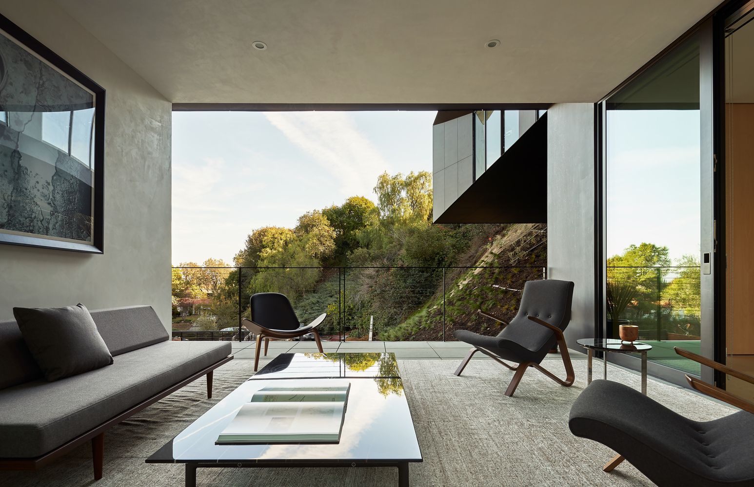 living room with large windows 