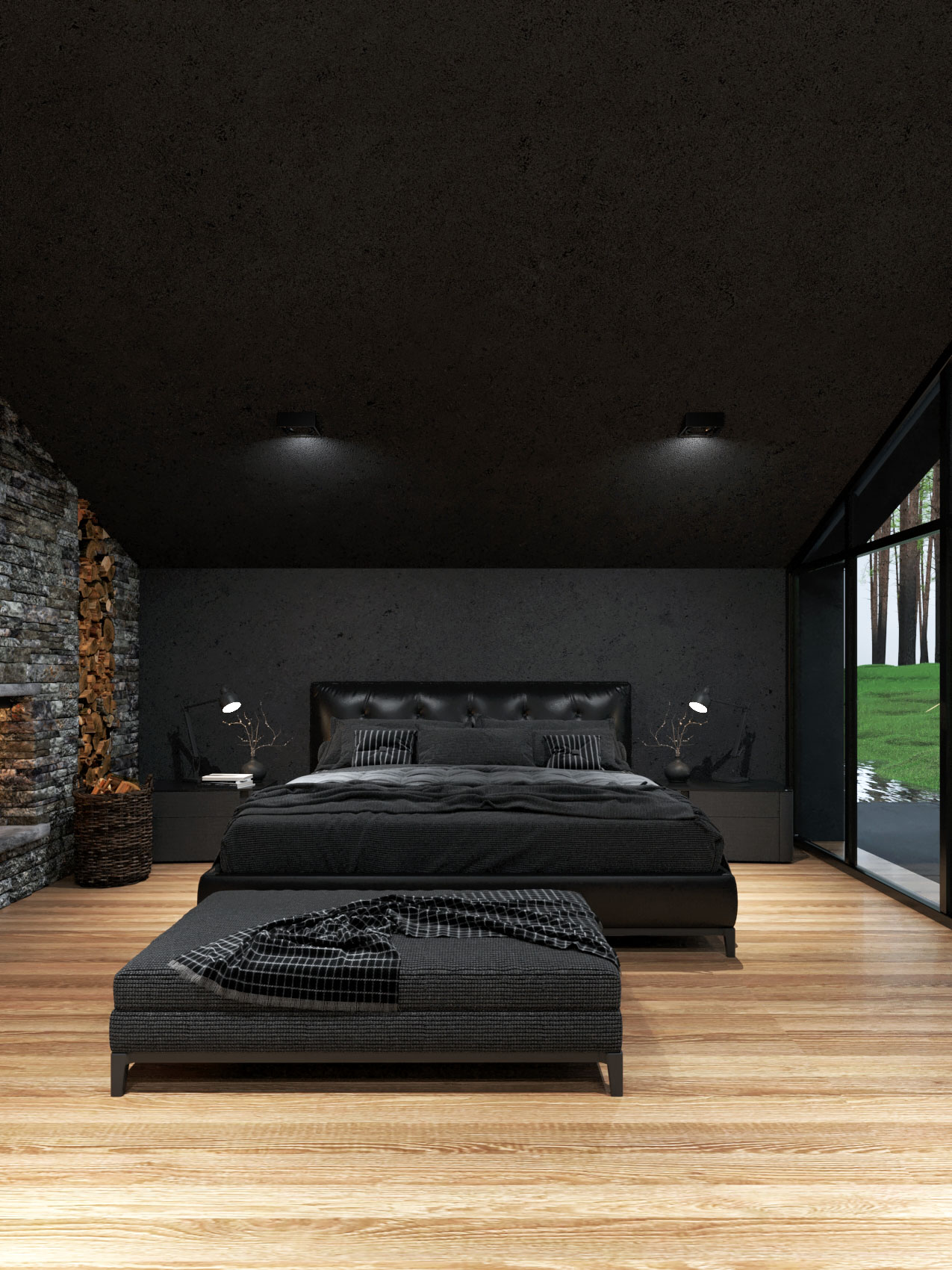 bedroom with black color design 