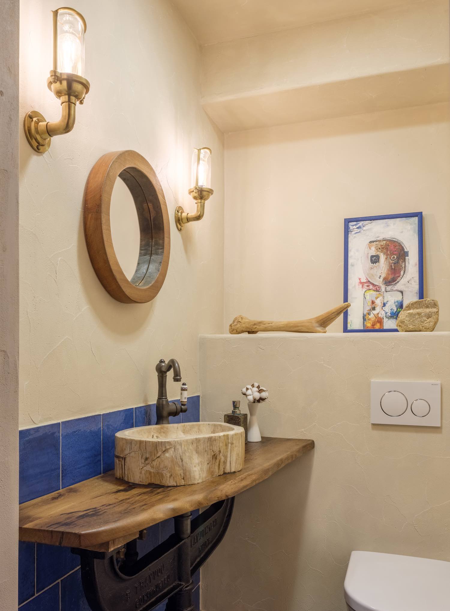 wooden washing basin in bathroom 