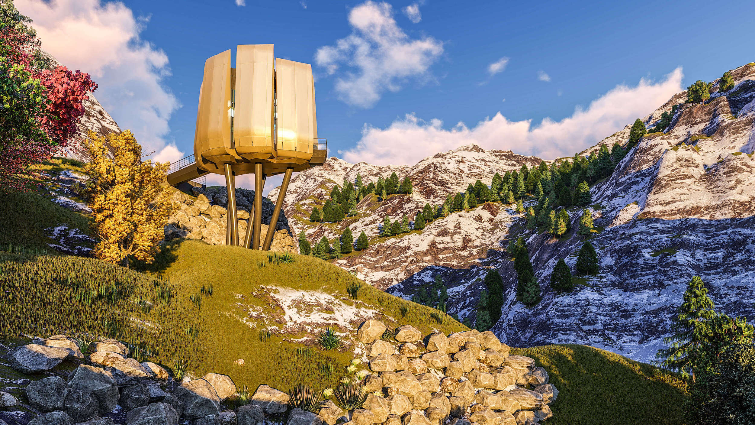 Futuristic Sustainable Mountain Pod by E|Visualization