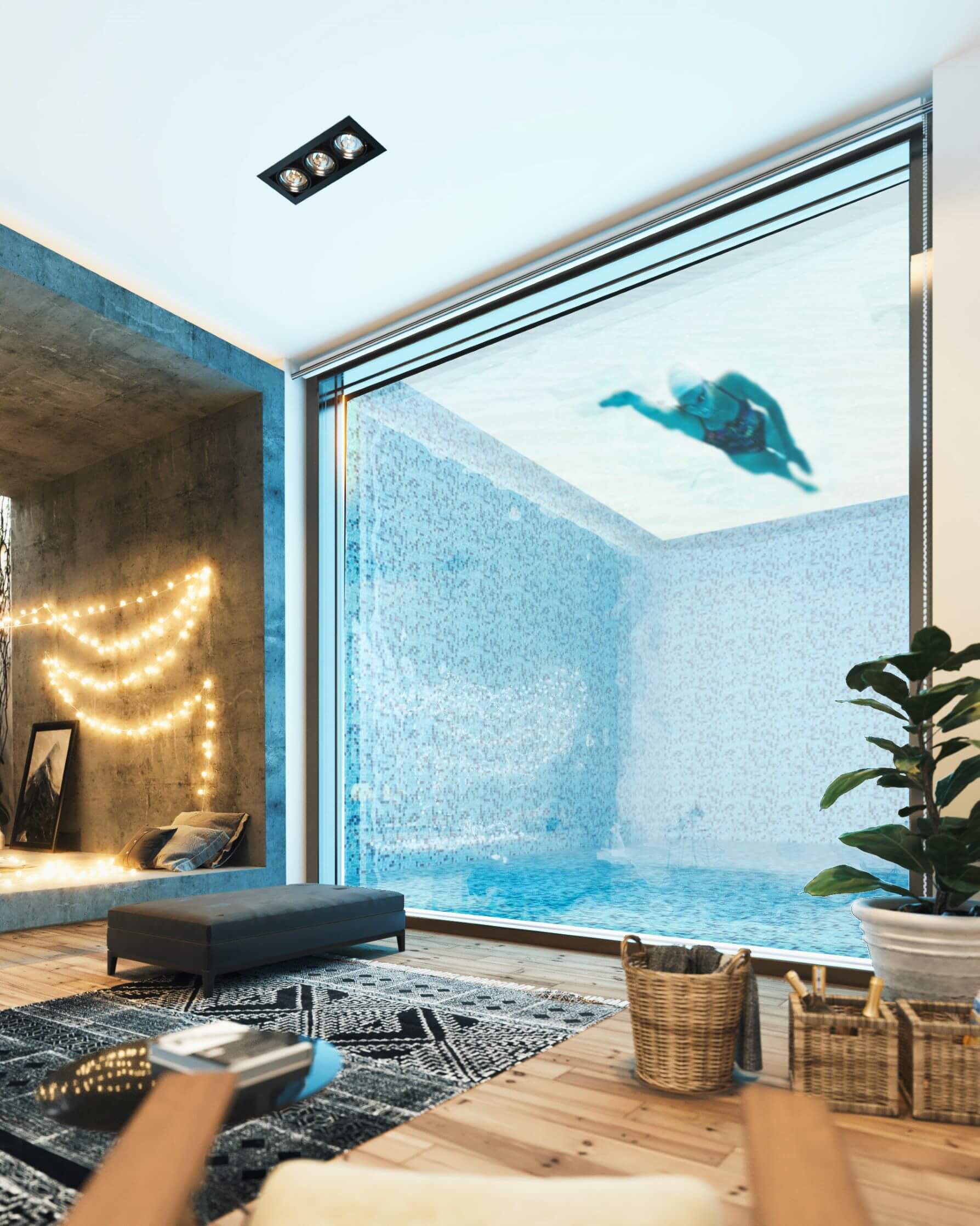 swimming pool glass wall 