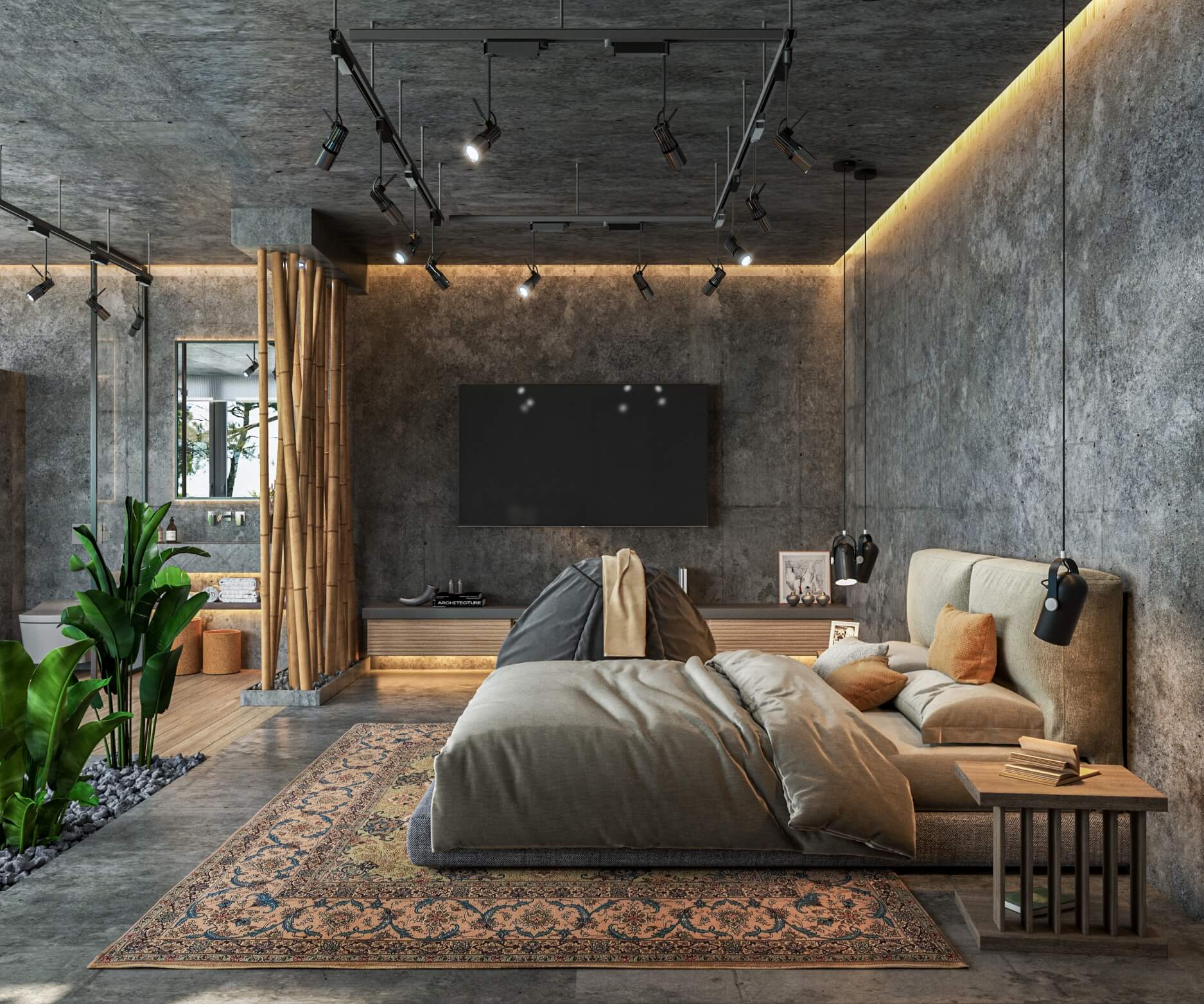 Modern bedroom design for a musician by|Visualization