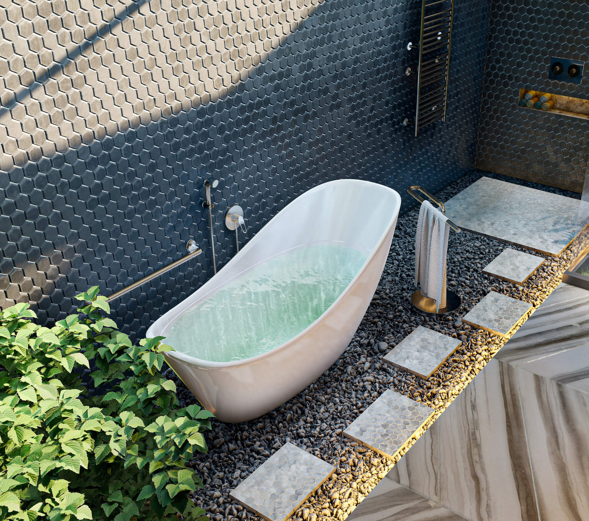 Bath and nature: Modern bathroom design|Visualization
