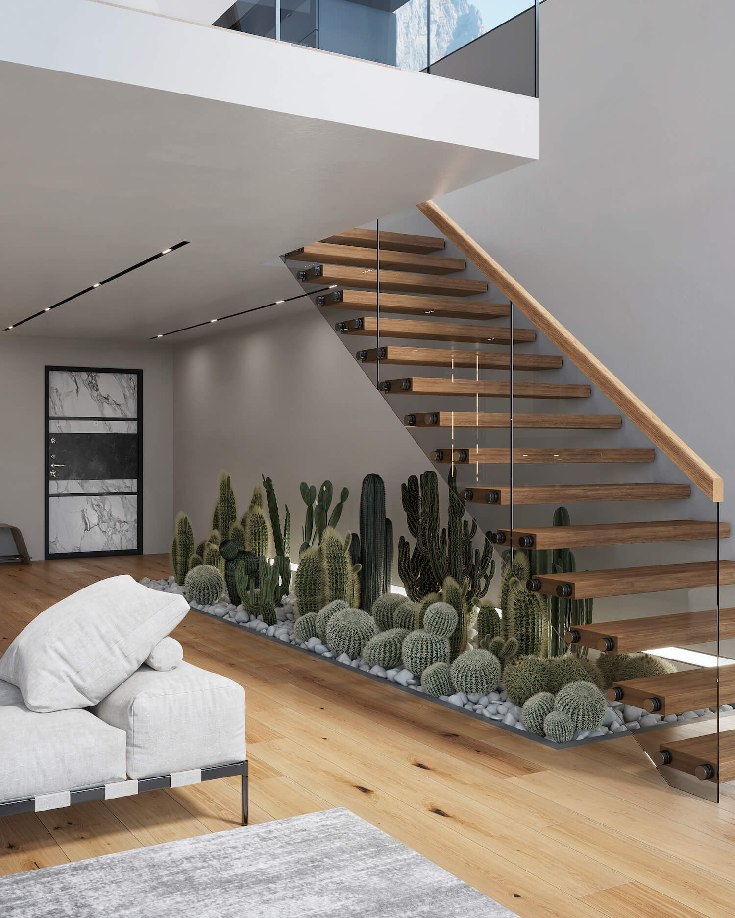 indoor cactus plants under staircase 