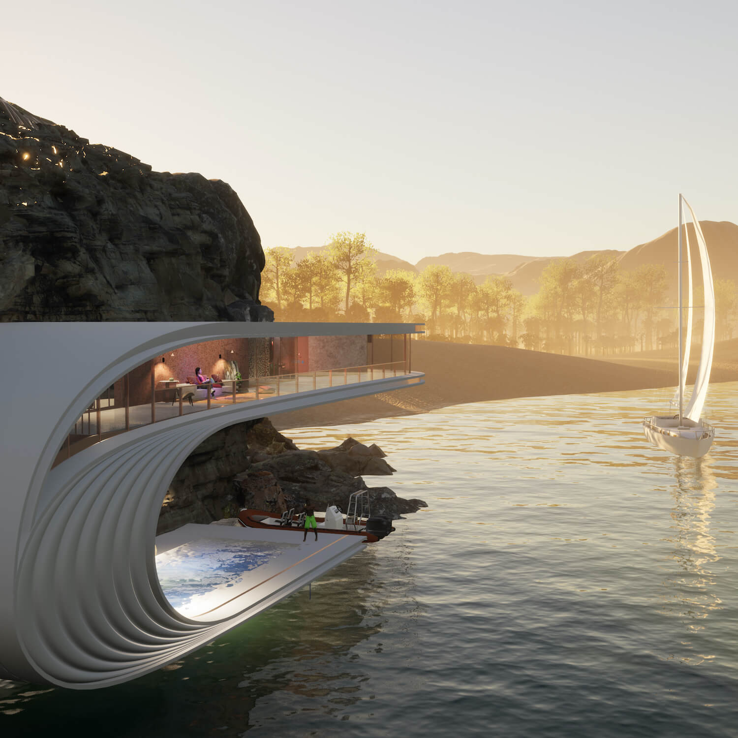 futuristic curvy house with pool