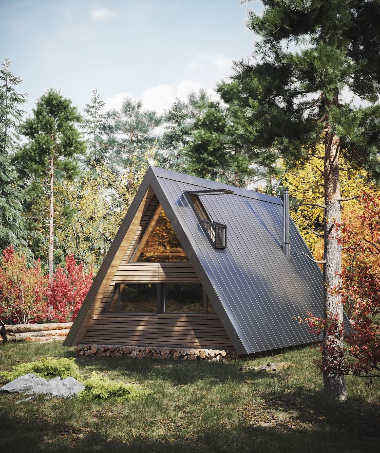 A-Frame Cabin in Forest, Carpathian Moun|Visualization