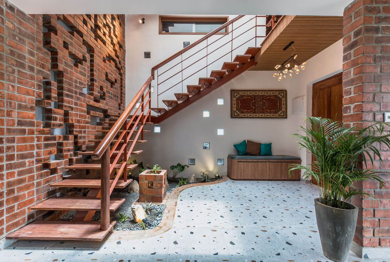 Brick courtyard with stairs