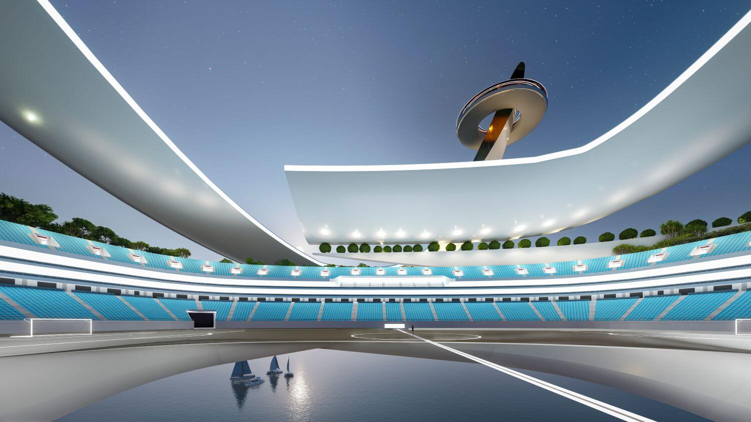 Estádio futurista metaverso interior arena esportiva de alta tecnologia