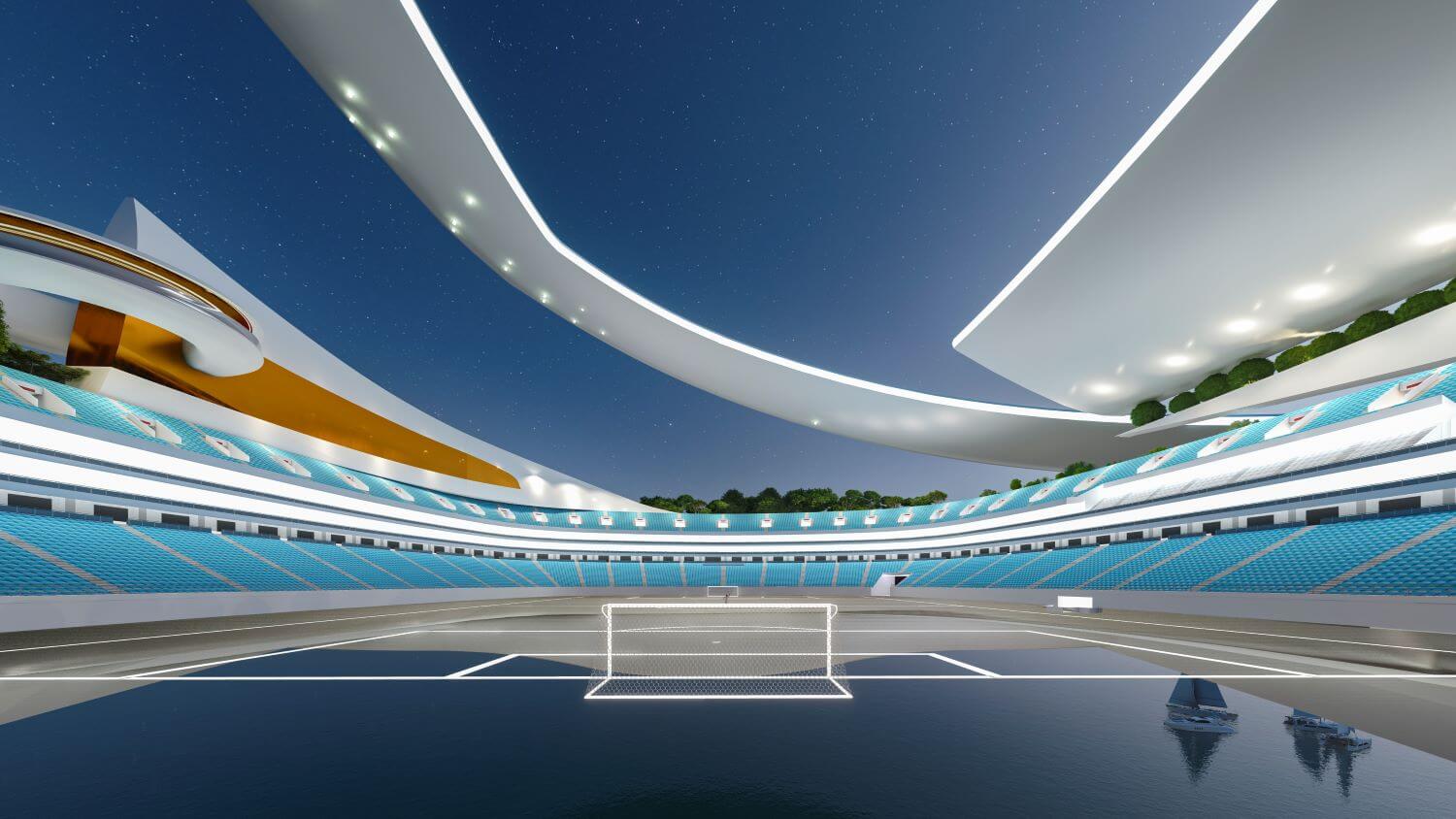 Estádio futurista metaverso interior arena esportiva de alta tecnologia