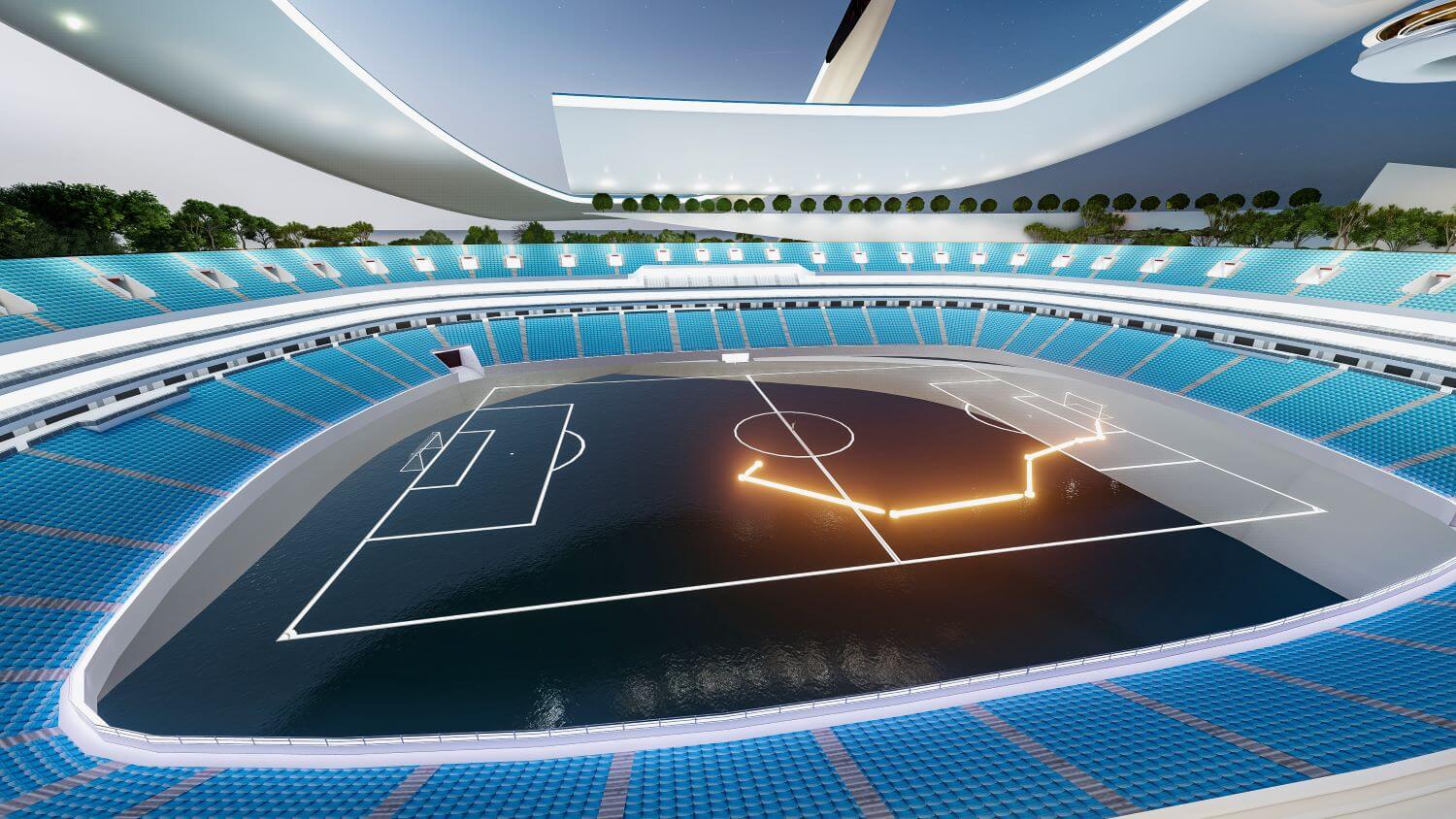 Estádio futurista metaverso interior arena esportiva de alta tecnologia