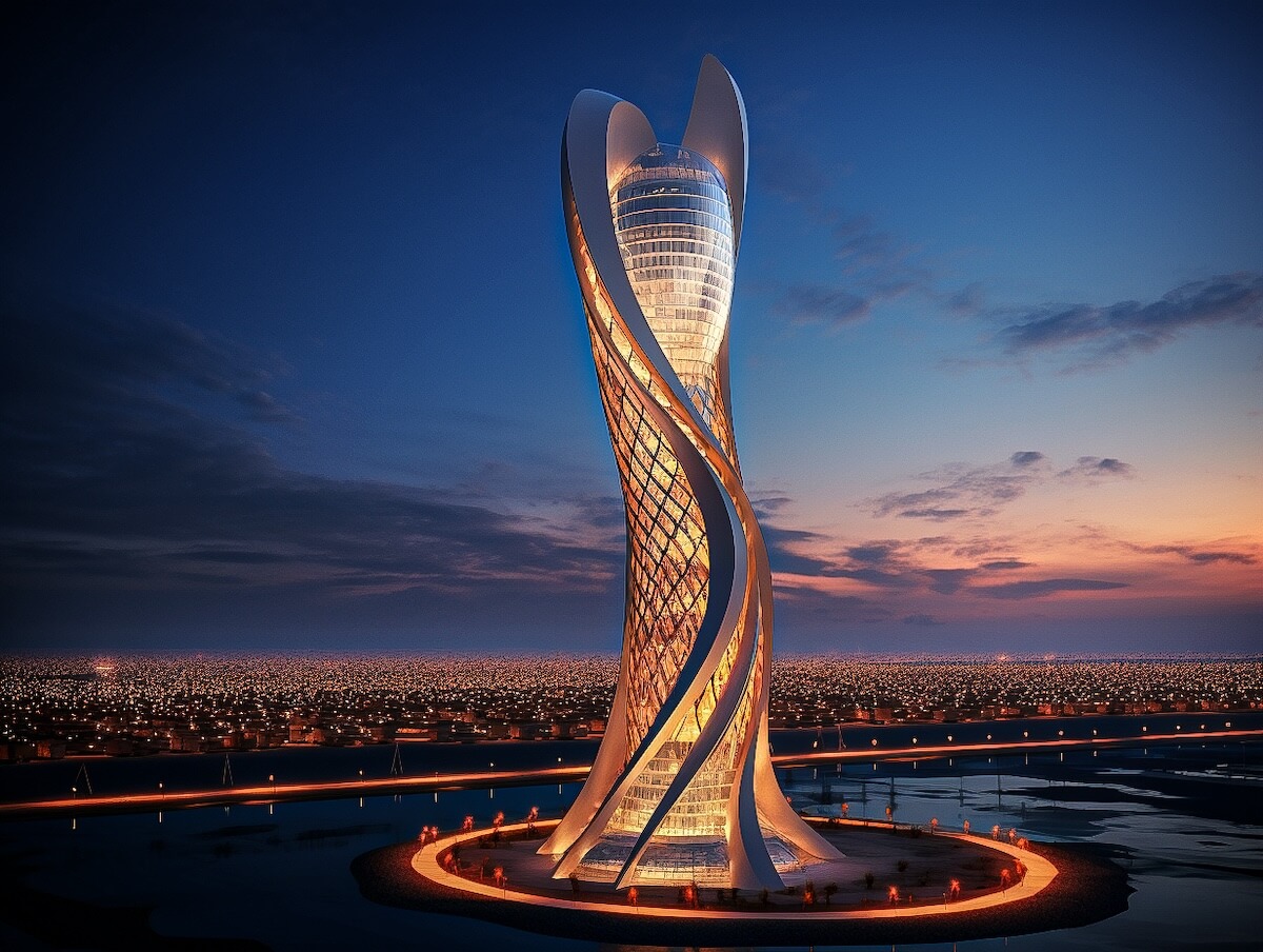 Designing modern towers on the shores of|Futuristic