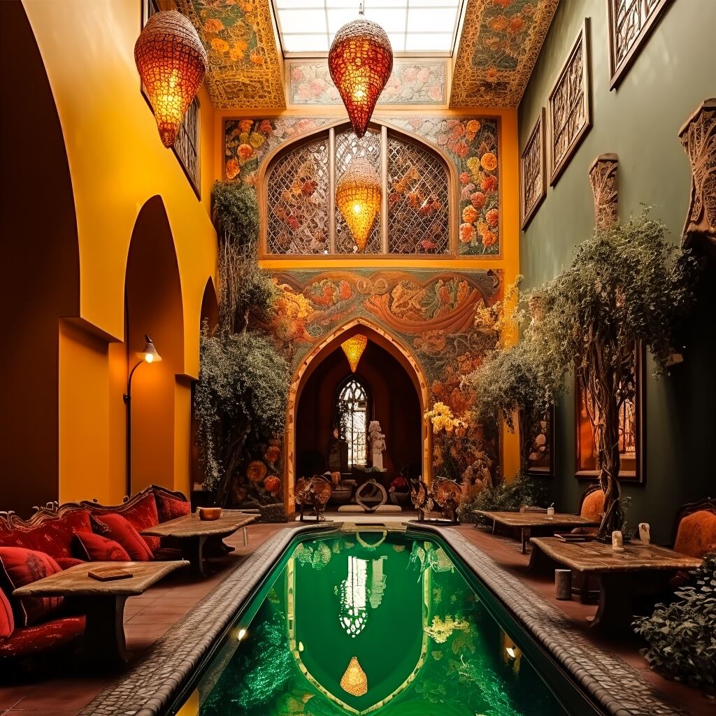 A grand, colorful Iranian house in Tehra|Visualization